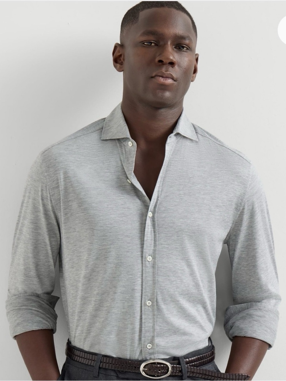 Brunello Cucinelli Men's Spread Collar Gray Button-Down Shirt